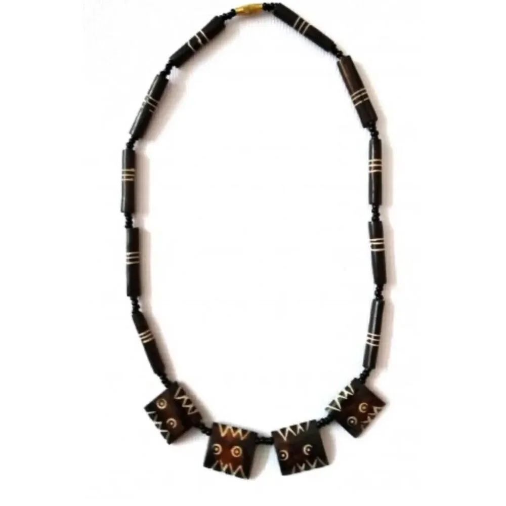 VTG handmade Kenyan necklace cow bones boho Tribal.